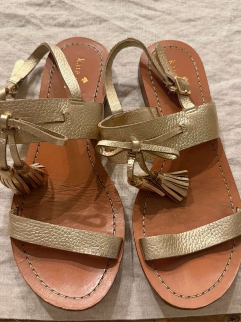 Kate Spade Gold Leather Tassel Slingback Sandals